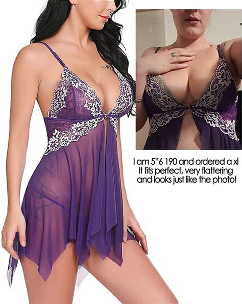 Avidlove Women Lace Lingerie Front Closure Babydoll V Neck Nightwear