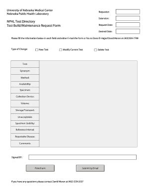 Fillable Online Nphl Nphl Test Directory Change Request Form The