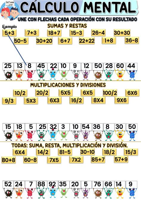 Ejercicio De C Lculo Mental De Suma Resta Multiplicaci N Y Divisi N