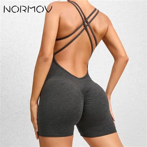 Normov Backless One Piece Women Jumpsuits Booty Yoga Set Quick Drying