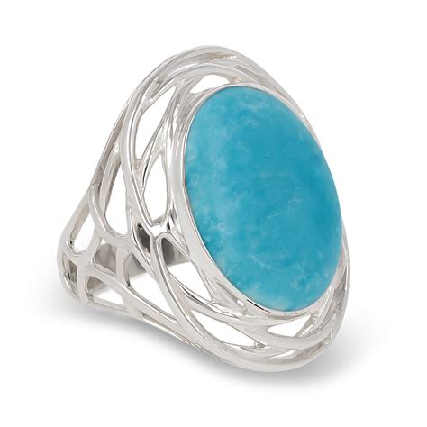 Bague Pierre Bleue De Turquoise Reconstituée Sur Nid Dargent 925