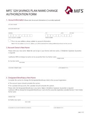 Fillable Online Mfs Savings Plan Name Change Authorization Form Fax