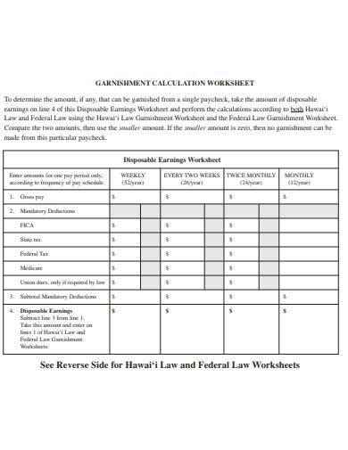 Free 6 Garnishment Worksheet Samples In Pdf