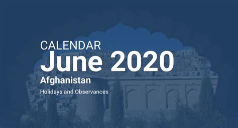 June 2020 Calendar – Afghanistan