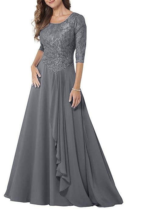 Elegant Half Sleeves Mother The Bride Dresses Lace Chiffon Formal Gowns