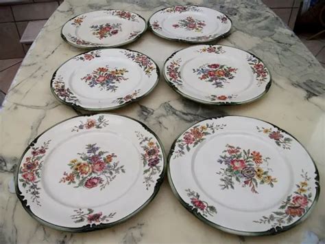 6 ASSIETTES PLATES Faience Longchamp Terre De Fer Modele Trianon R