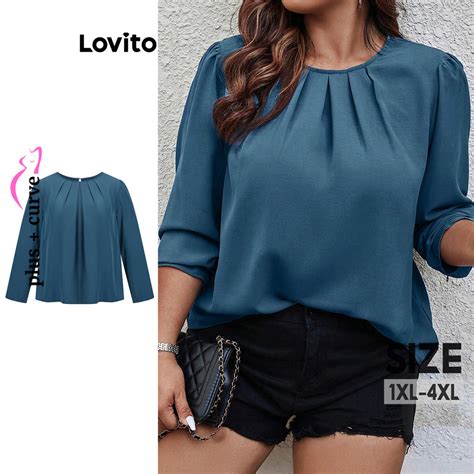 Lovito Blusa Plissada Lisa Casual Plus Size Curva Para Mulheres