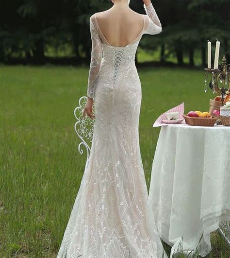 6543a Sexy Lady Lace Applique Mermaid Bridal Gown Illusion Long Sleeve O Neck Wedding Dresses