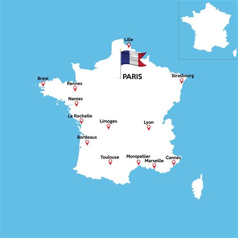 A detailed map of France with indexes of major cities of the country