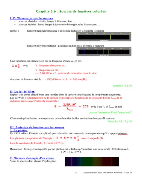 Chapitre Sources De Lumi Res Color Es