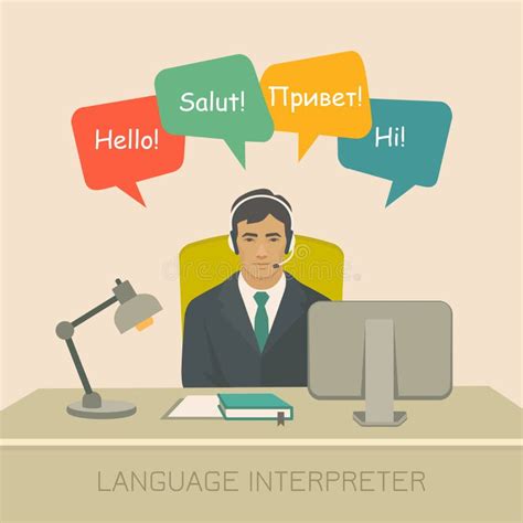 Interpreter with Speech Bubbles in Different Languages Stock Vector - Illustration of services ...