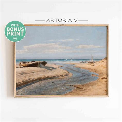 Vintage Beach Scene Printable Wall Art Boats On Beach Shores Vintage