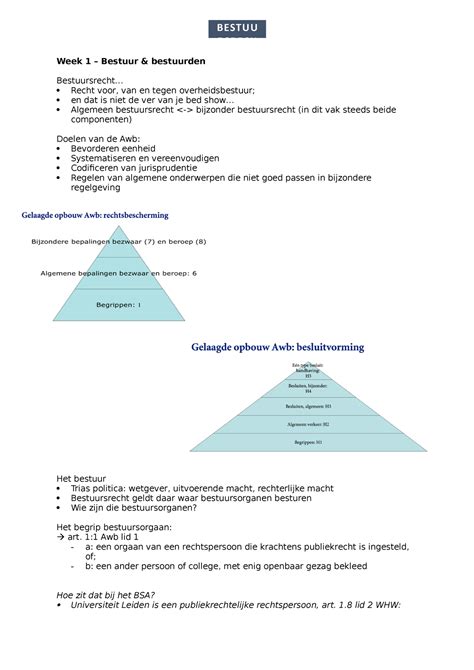 Hoorcollege Aantekeningen Week 1 Bestuur Bestuurden Bestuursrecht