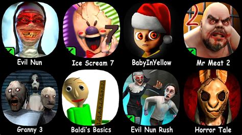 Evil Nun Ice Scream Baby In Yellow Mr Meat Granny Baldi S