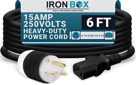 Nema 6 15p To 2x C13 Y Splitter Cord 5 Foot 15a250v 143 Awg Iron Box Ibx