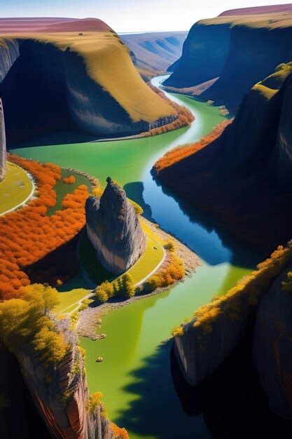 Premium AI Image | Aerial view of a river and rocks around