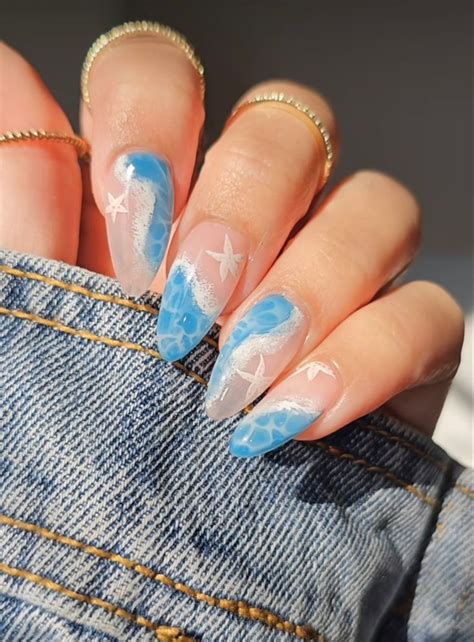 Blue Almond Nails Beach Vacation Aesthetic Ocean Coloured Inspo Summer