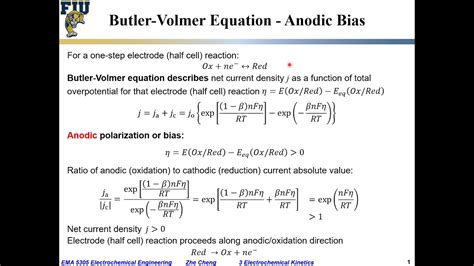 Electrochem Eng L03 10 Butler Volmer Equation Under Anodic Or Cathodic