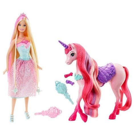 Prepare Barbie Princess Doll And Her Pink Unicorn For A Ride Into