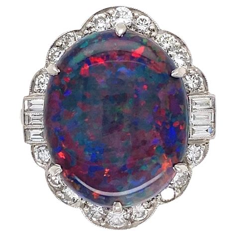 Carat Black Opal Diamond Platinum Art Deco Ring Estate Fine