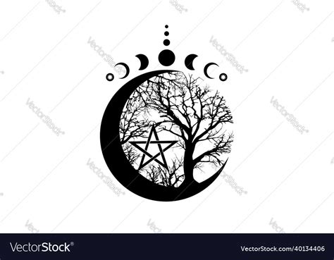 Mystical Moon Phases Tree Of Life Wicca Pentacle Vector Image