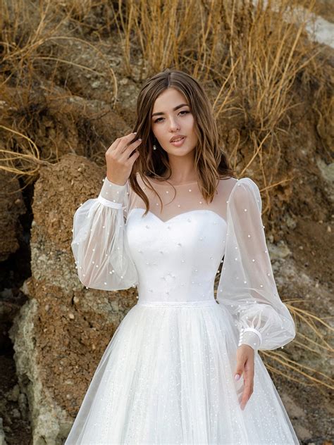 Simple Rustic Wedding Dress Long Sleeves Bridal Gown Boho Etsy