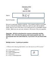 Chemistry Exam Key June Course Hero