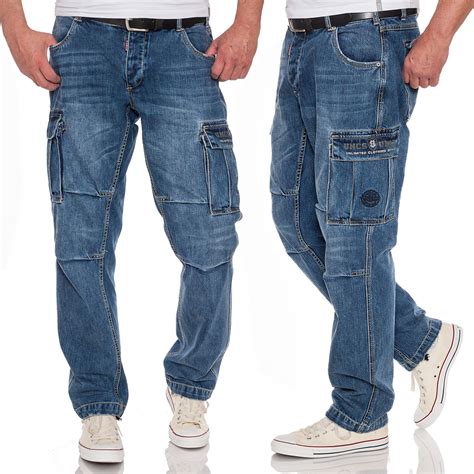 Uncs Men's Cargo Jeans Denim Cargo Pants Side Pockets Biker Jeans ...