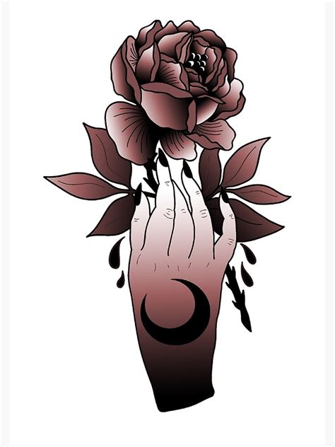 "Moon Rose Tattoo Style Illustration" Canvas Print for Sale by ...