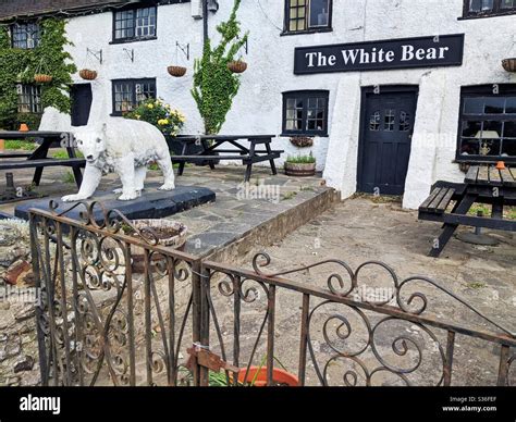 Seating at Pub with statue of white bear at The white bear 16th Century ...