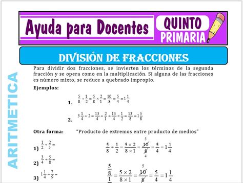 División de Fracciones para Quinto de Primaria Ayuda para Docentes