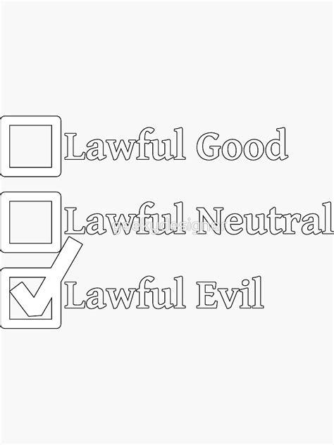 Lawful Evil Dnd 5e Pathfinder Rpg Alignment Role Playing Tabletop Rng Checklist Sticker For