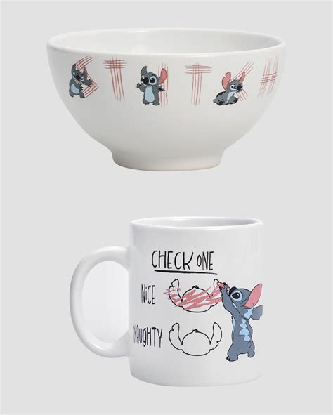 Riachuelo Kit Bowl De Cer Mica Caneca Fases Do Stitch Branco Disney