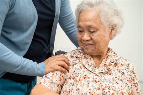 Caregiver Help Asian Elderly Woman Patient With Love Care Encourage