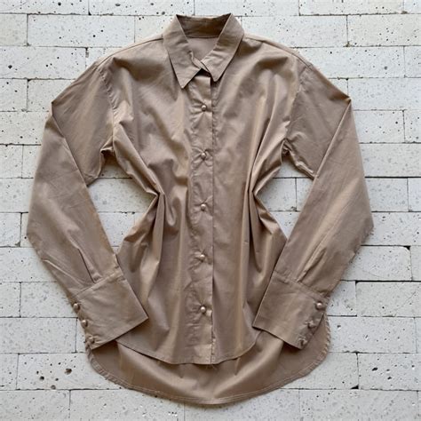 Camisa Alongada Lisa Es Perolados Nude Dondoca Moda Feminina