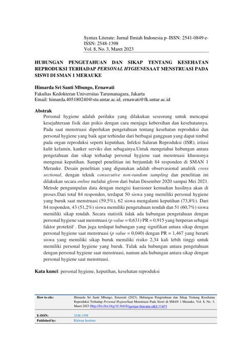 PDF Hubungan Pengetahuan Dan Sikap Tentang Kesehatan Reproduksi