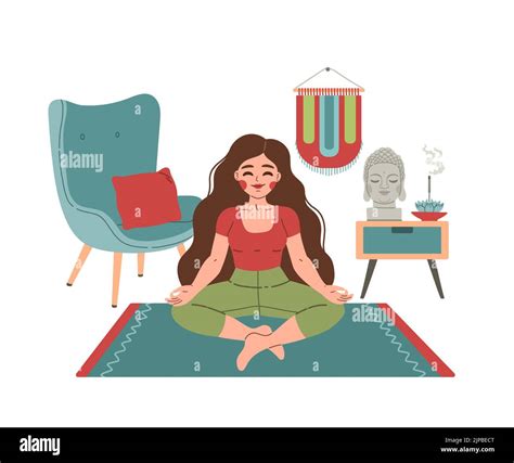 Yoga Time Girl In Lotus Position Vector Flat Stock Vector Image Art