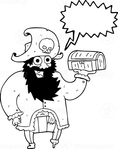 Hand Drawn Speech Bubble Cartoon Pirate Captain With Treasure Chest