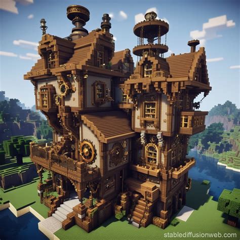 Steampunk Minecraft House Exterior Stable Diffusion Online