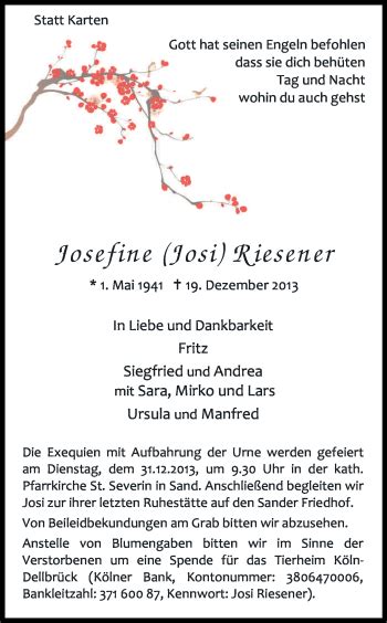 Traueranzeigen Von Josefine Riesener WirTrauern