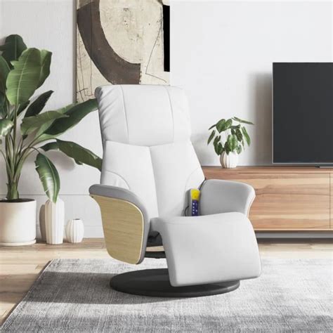 Drfeify Fauteuil Inclinable De Massage Repose Pieds Blanc Similicuir