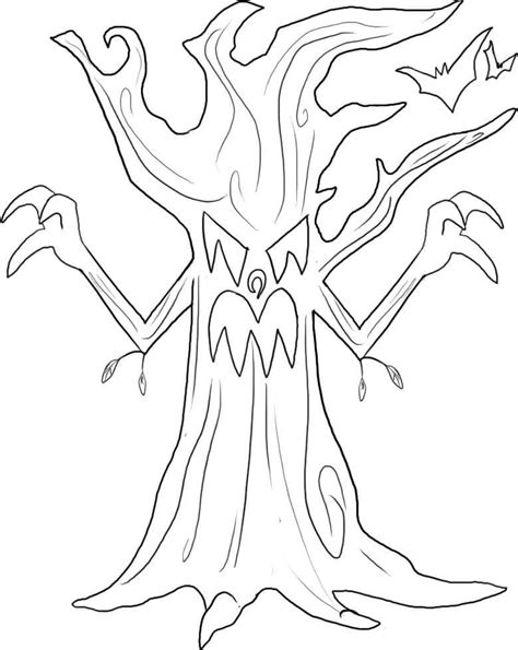 Spooky Tree On Halloween Coloring Page Free Printable Coloring Pages