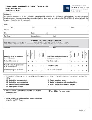 Fillable Online Med Unr Evaluation And Cme Ce Credit Claim Form Public