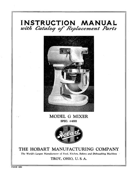 Hobart N50 Mixer Parts Manual