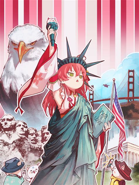 Safebooru 1girl 35p Sakura Miko 3others Absurdres American Flag