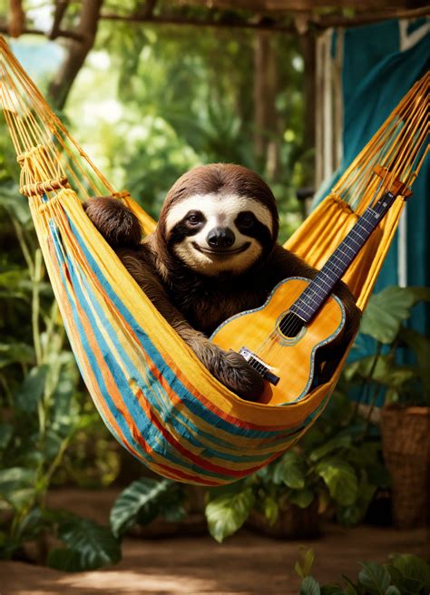 Lexica A Sloth In A Hammock Playing The Guitar Hyper Realism