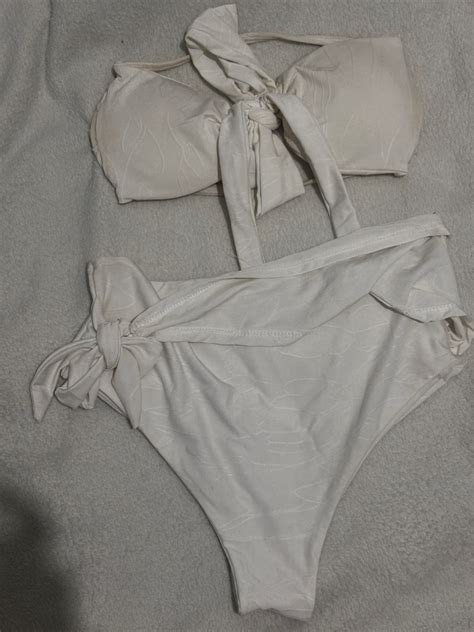 White Front Tie Bikini Two Piece Swimsuit Highwaist Women S Fashion Swimwear Bikinis