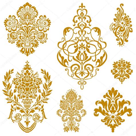 Vector Gold Damask Ornament Set — Stock Vector © Createfirst 4748232