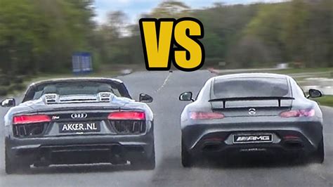 Audi R8 V10 Spyder Vs Mercedes AMG GTS - DRAG RACE! - YouTube