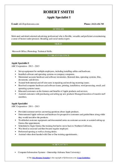 Apple Specialist Resume Samples Templates For